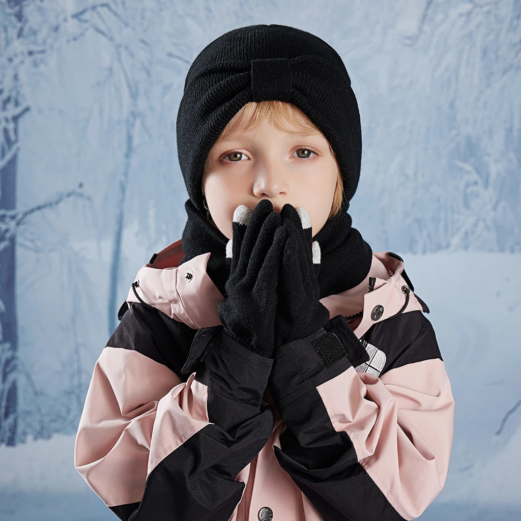 Anti-Cold Warm Children Hat Gloves Scarf Set Thermal Headband Cycling Ski Outdoor Ear Protection Knit Woolen Cap Winter Beanies