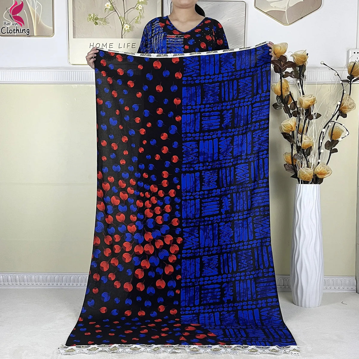 2025 New Summer Abaya Short Sleeve Dress With Big Scarf Printing Floral Loose Dress Islam Kaftan Women African Abaya Clothing