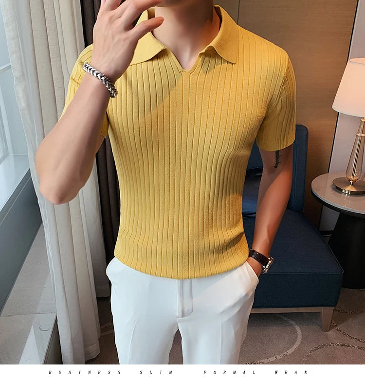 2021Top Grade New Summer Mens Polo Shirts With Short Sleeve Turn Down Collar Casual Knit Solid Colo Tops Fashions Men Clothing