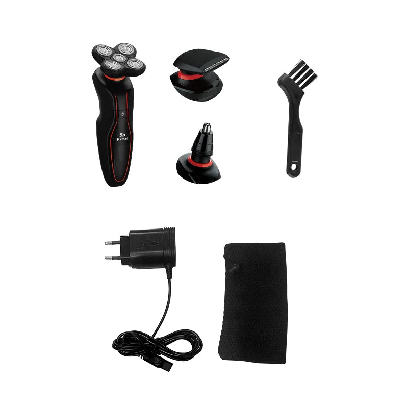 Kemei Mens Electric Razor Rechargeable Rotary Shavers Floating Head Shaving 5 Blades for Bald Head Gifts for Husband Boyfriend