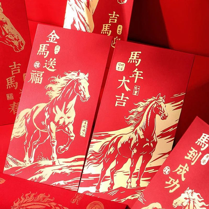6 Pcs 2026 New Year Red Envelope Chinese Spring Festival Lucky Money Pockets Year of the Horse Lunar Year Celebration Supplies
