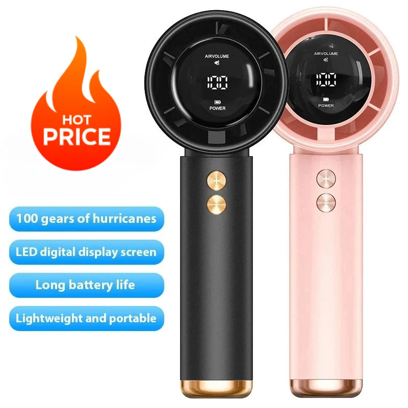 Portable Handheld Turbo Fan Air Cooler LED Display USB Rechargeable High-Speed Mini Electric Fan Quiet Cooling for Outdoor