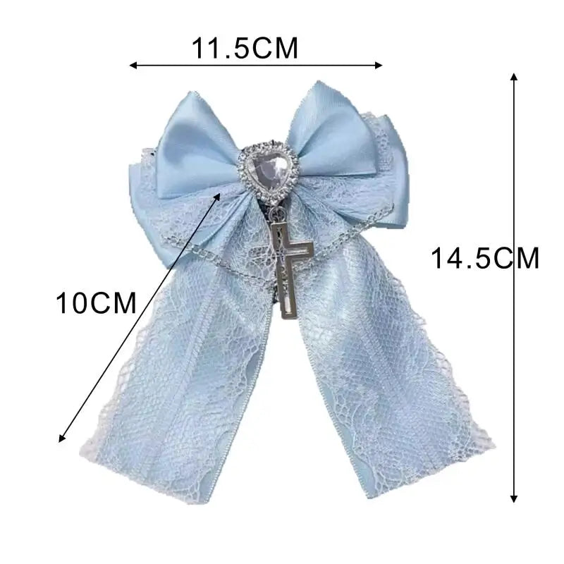Pinzas de lazo bonitas estilo Harajuku Y2K estético Lolita con cadenas cruzadas góticas negras, azules, blancas y dulces de encaje para el pelo para niñas y mujeres