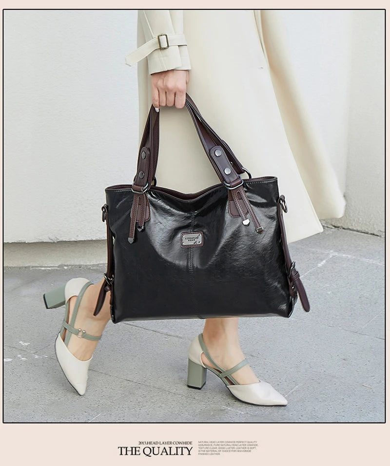 Annmouler Neue Design Frauen Handtaschen Pu-Leder Tragetasche Vintage Weiche Umhängetasche Große Umhängetasche für Damen