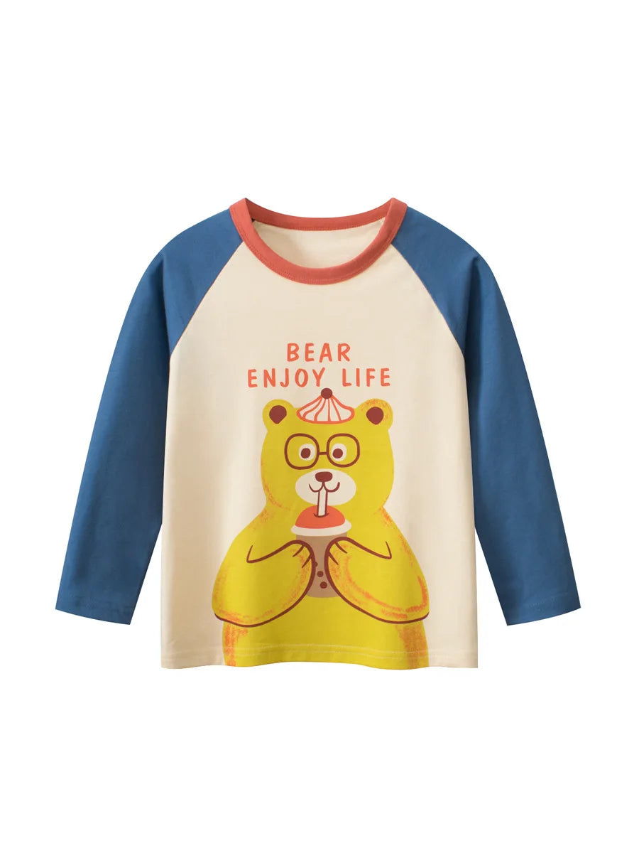 Autumn Kids Cute Long Sleeve T-Shirts Clothes 100% Cotton Dinosaur Panda Cartoon Tops Boys Girls Tees Bottoming Shirts