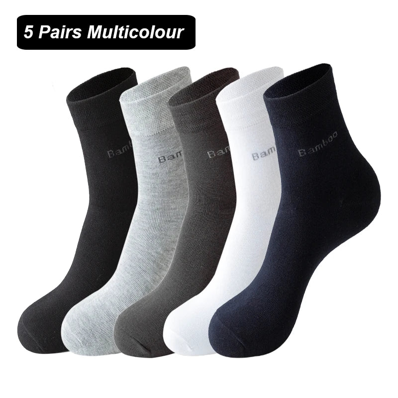 5Pairs Brand Men Bamboo fiber Socks Comfortable Breathable Casual Black White Business High Quality Male Gift Socks