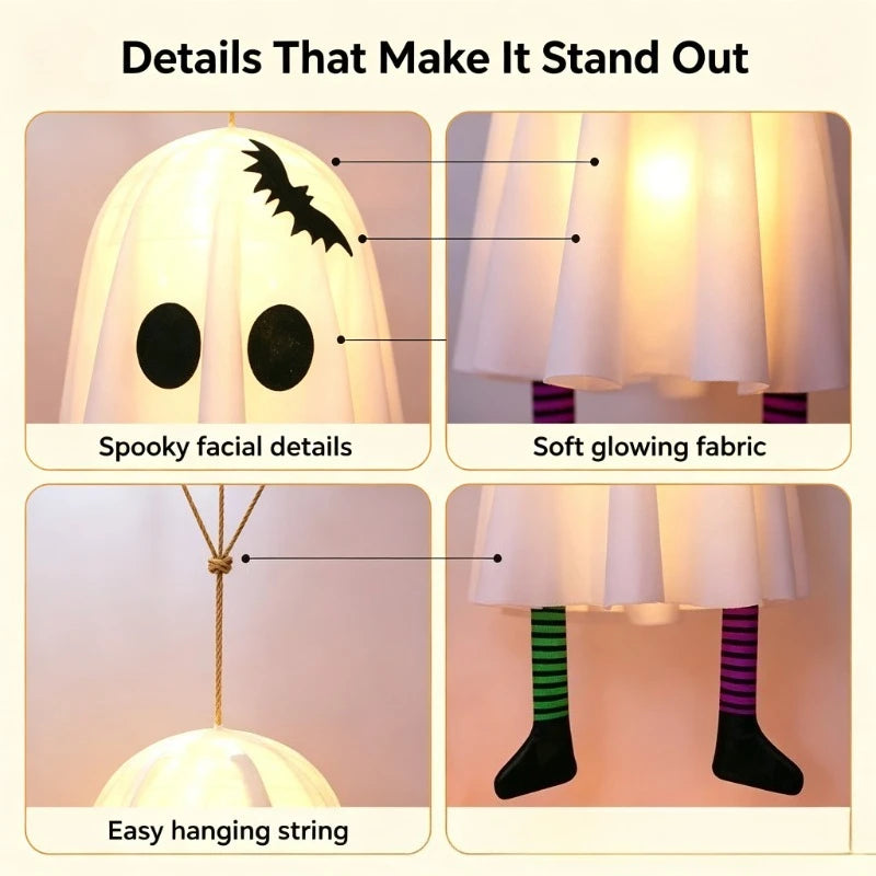Halloween Glowing White Ghost Hanging Ghosts with Fairy Lights Halloween Outdoor Decoration 50cm Halloween Party Decoration