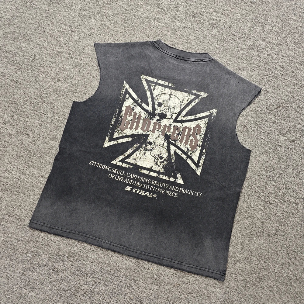 Yao Fashion Street Style Loose HipHop Casual Men Tops Tee Tank Oversize Vintage Men's T Shirt High Street Cleanfit Vest For Men