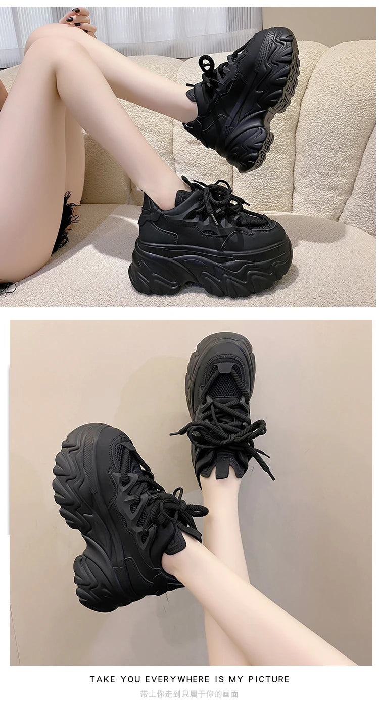Women Platform Casual Breathable Mesh Shoes 2025 New Summer Chunky Sneakers 8.5CM Wedges Hidden Heels Hollow Leisure Shoes Woman