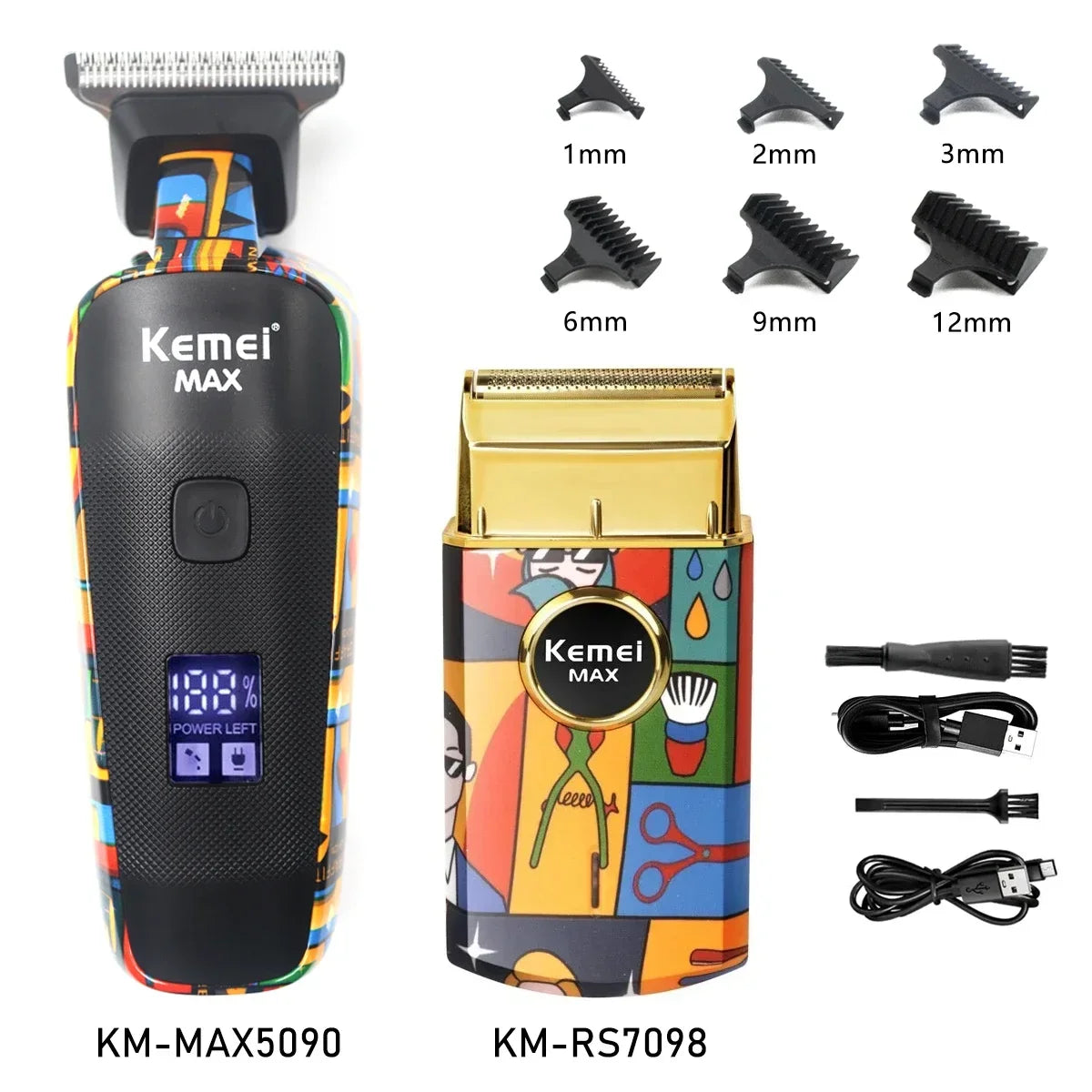 Kemei Professional Electric Hair Clipper Rechargeable Graffiti Pattern Beard Trimmer Men's Shaver KM-MAX5090 KM-RS7098
