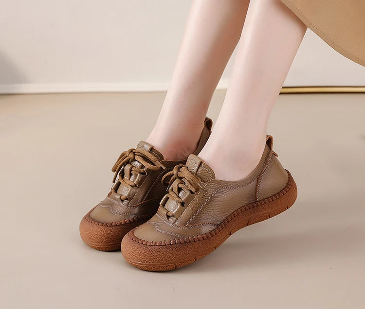 Neue handgemachte Damenschuhe aus echtem Leder, Ganzjahresschuhe, Oxfords, flache Damenschnürschuhe, gemütliche Mokassins, runde Ballerinas
