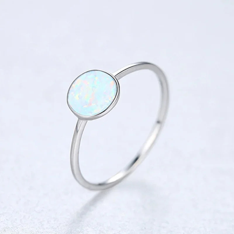 Trumium 925 Steriling silver Round Opal Stone Rings for Women Vintage Simple Ring Anniversary Wedding Gift Trendy Jewelry