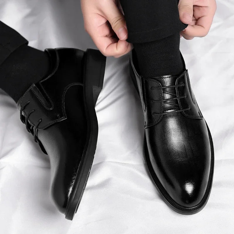 3/6/8 CM Elevator Shoes Men Dress Shoes Black Soft Leather Men Heighten Formal 1 Casual Business Men Oxfords Suit 2