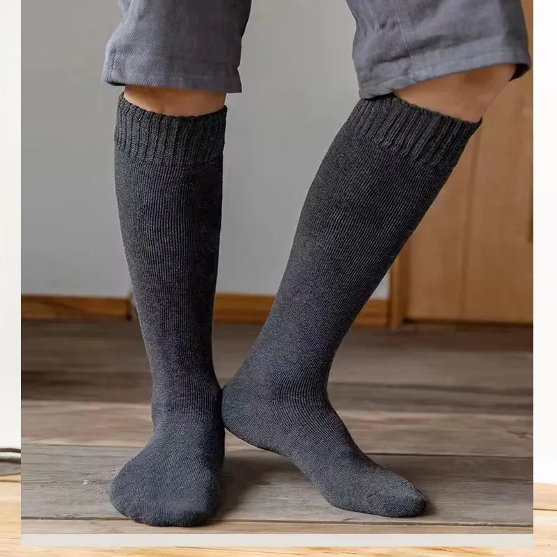 Winter Men's Knee Long Socks Keep Warm Longer Stocking Compression Winter Terry Socks Thicken Cover Calf Sokken Gift