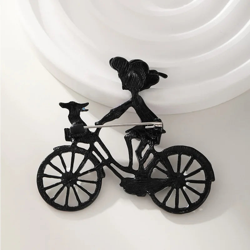 Lindos broches de bicicleta de dibujos animados para mujeres, niñas pequeñas montando en bicicleta, broches de 2 colores, moda casual, alfileres para ropa, mochila, joyería, regalos