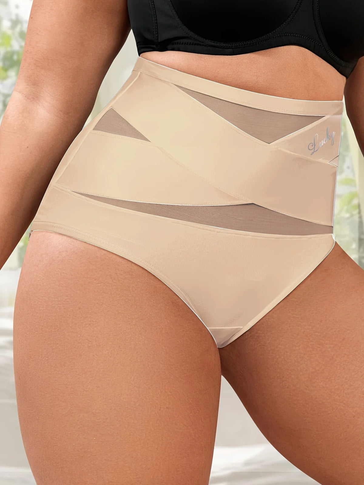 Large Size High Waist Tummy Tuck Women's Panties Sexy Mesh Cross Tummy Tuck Ice Silk Traceless Triangle Panties Hip Lift