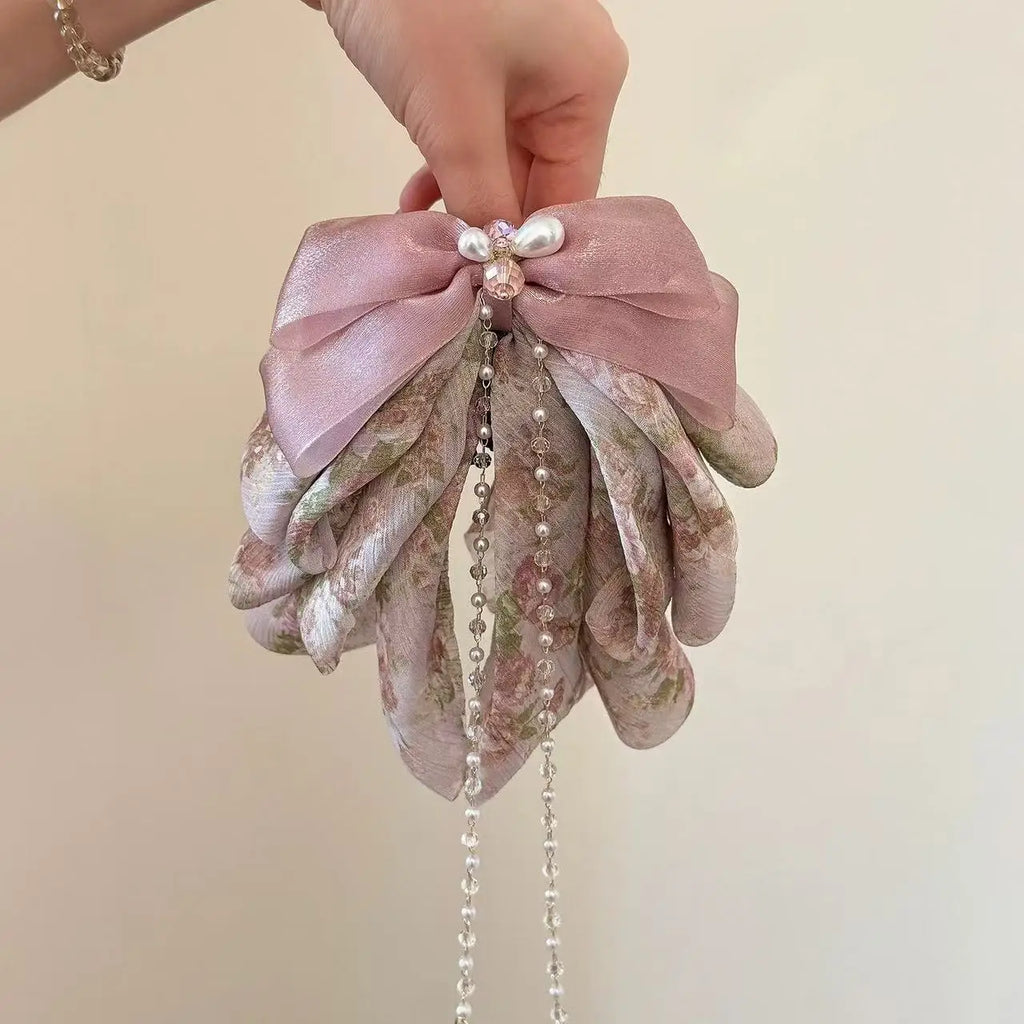 Ethereal Chiffon Floral Hair Claw Clip Voluminous Ponytails, Elegant Multi-Layer Tulle Hair Accessories for Women