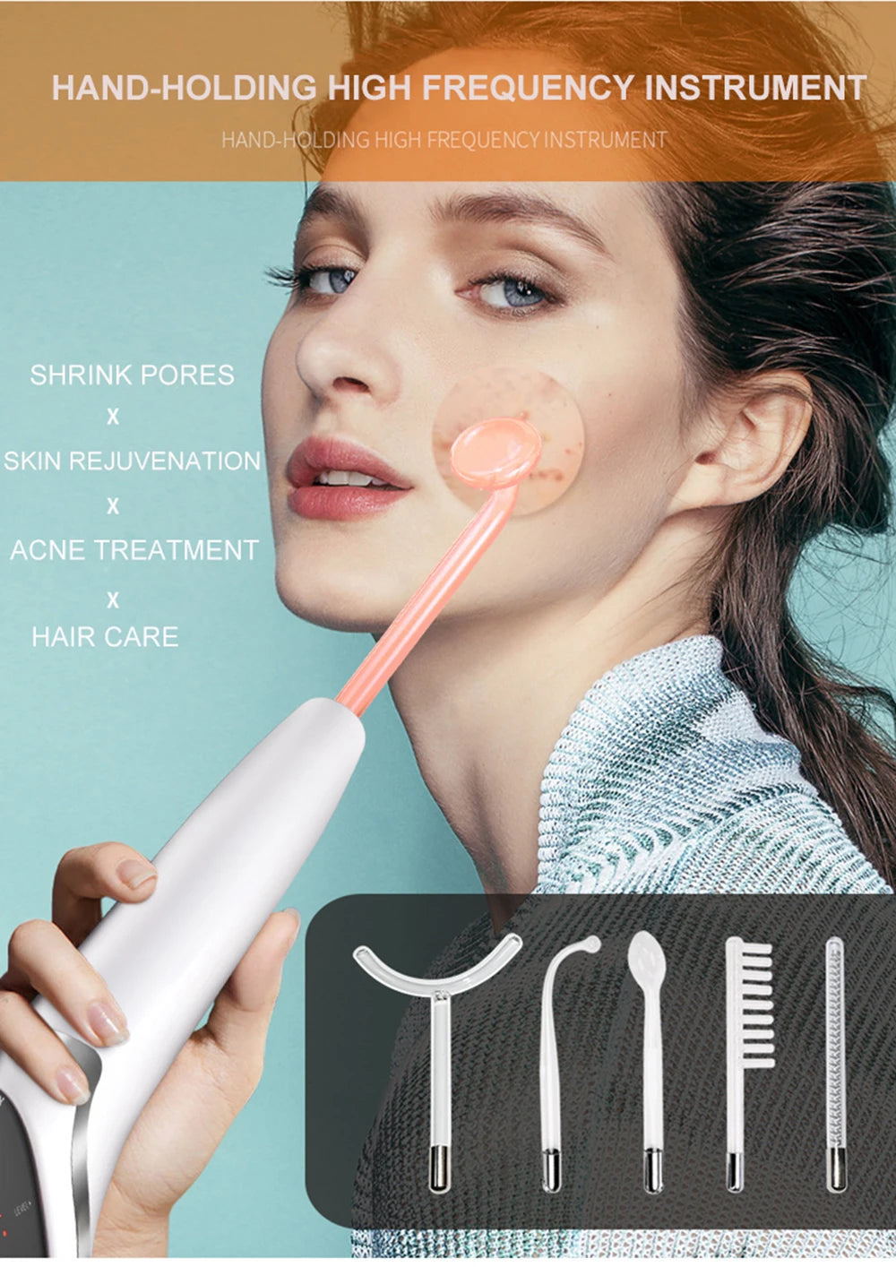 Newest 6 in 1 Spark Electrodes High Frequency Neon & Argon Skin Tightening Hair Follicle Facial Beauty Wand Machine Facial Care