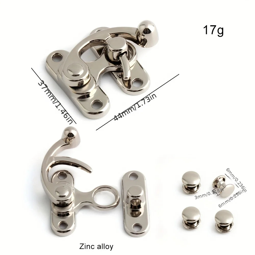 2PCS Metal Bag Horn Hook Lock Antique Tin Box Jewelry Box Decorative Buckle Lock Hook With Screws DIY Wallet Making