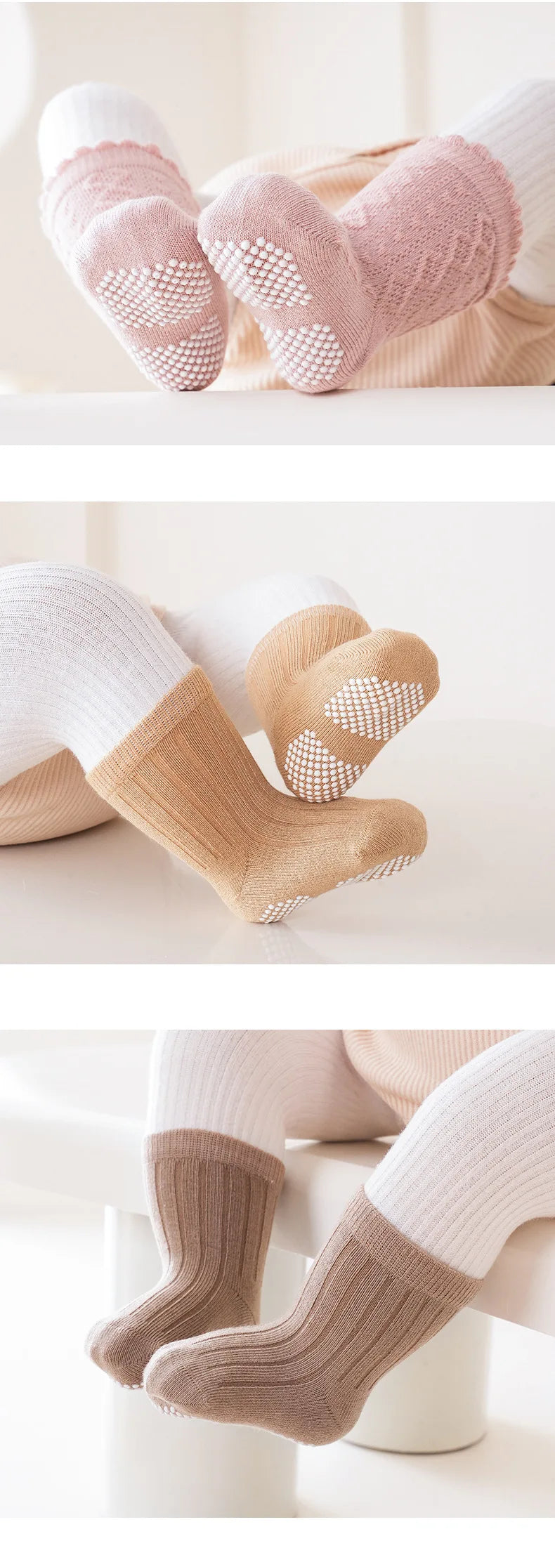 3 Pairs/lot Four Seasons Toddler Baby Anti-slip Socks for Newborns Cute Solid Color Cotton Non Slip Boys Girls Floor Socks 0-8Y