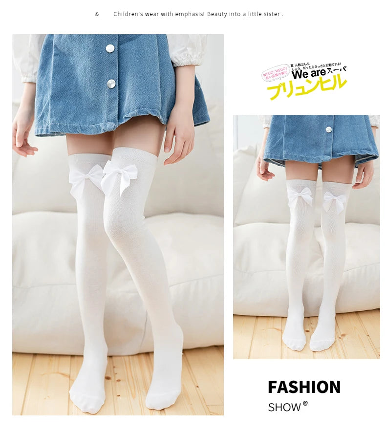 Kids Girls Soft Cotton Warmer Long Kawaii Socks Princess Baby Over The Knee High Socks Cute Bow Child Students Tide Stockings