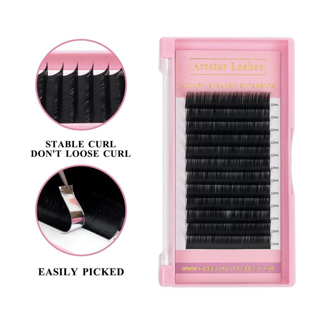ARTSTAR Natural Silk Lashes J B C D CC Curl 6-15mm Length Volume Eyelash Extensions Matte Black Individual Eyelashes  for Makeup