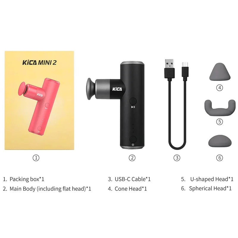 KiCA Mini 2 Fascia Gun 4 Gear 195g Aluminum Portable 3000rpm Deep High Speed 3 Massage Heads Gun for Sport