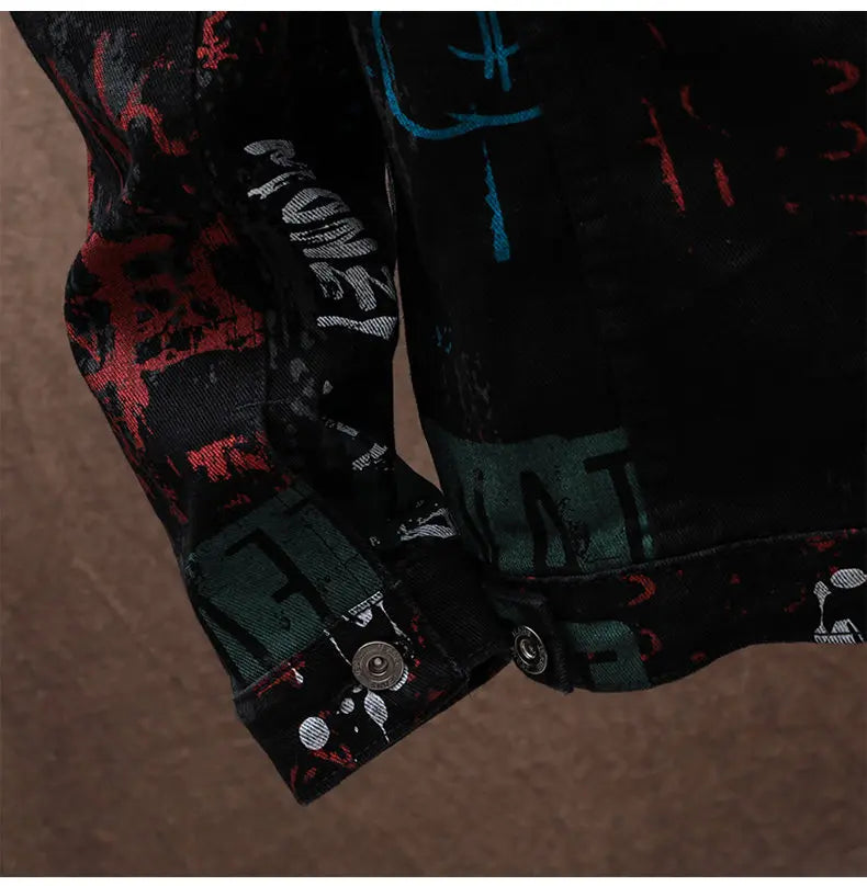 Hip Pop Leter Graffiti Denim Jacket Men's Fashion Spring Punk Wear Korean Kpop Trend Slim Top Unisex Handsome Casual Jeans Coat