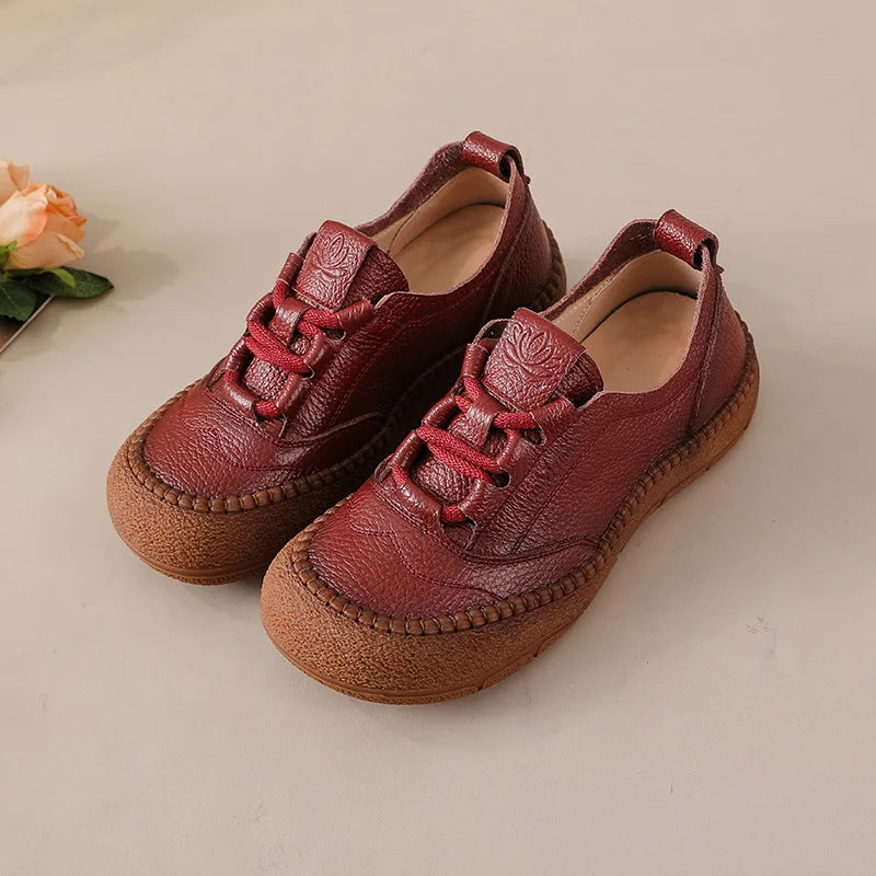 Neue handgemachte Damenschuhe aus echtem Leder, Ganzjahresschuhe, Oxfords, flache Damenschnürschuhe, gemütliche Mokassins, runde Ballerinas