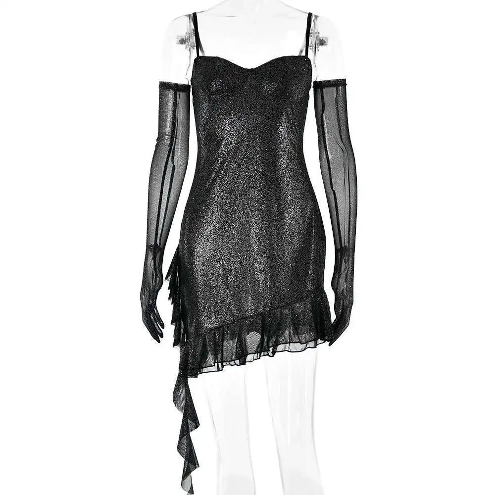 Townlike Backless Sparkle Glittar Sexy Party Dress Women Strapless Mini 2023 Summer Dress Ribbon Ruffles Slim Bodycon Dresses