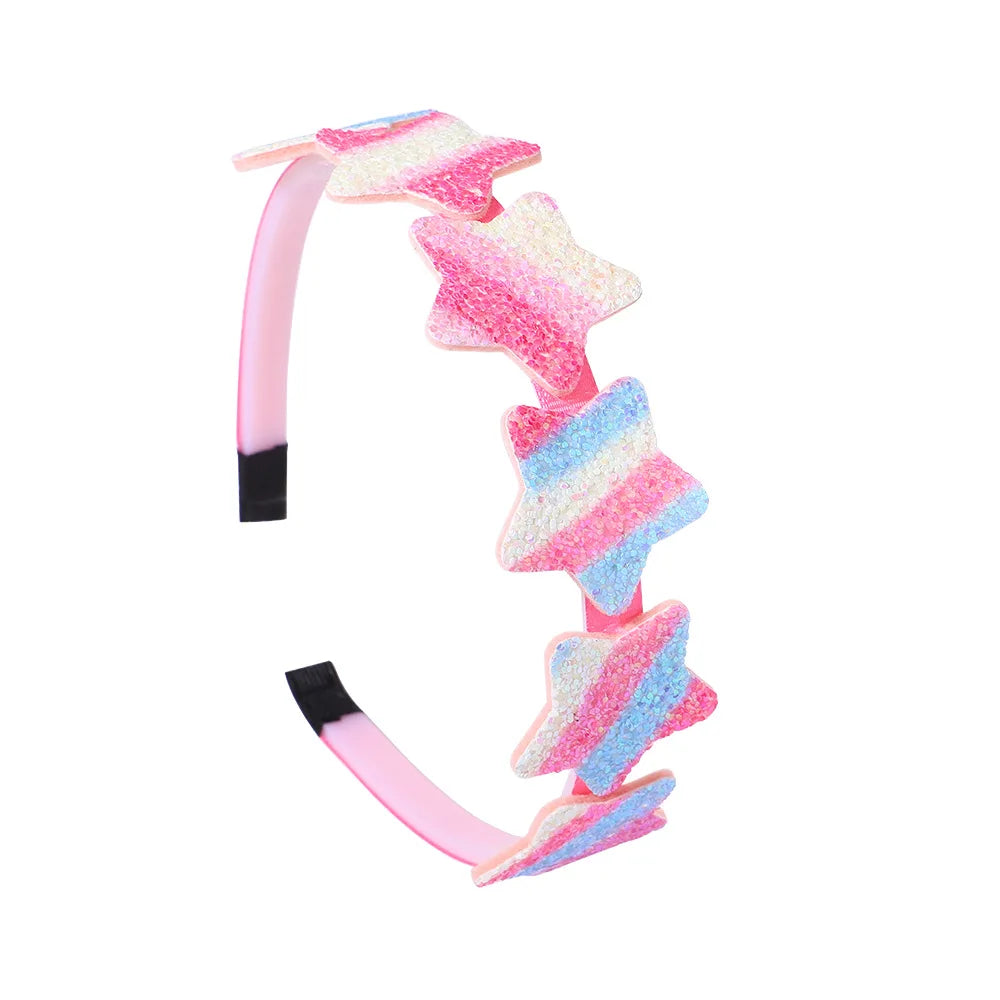 2023 Fashion Girls Glitter Hair Bands Cute Colors Hair Hoop Hairbands Lovely Bow Stars Headbands For Kids Gifts Hair Accessorie