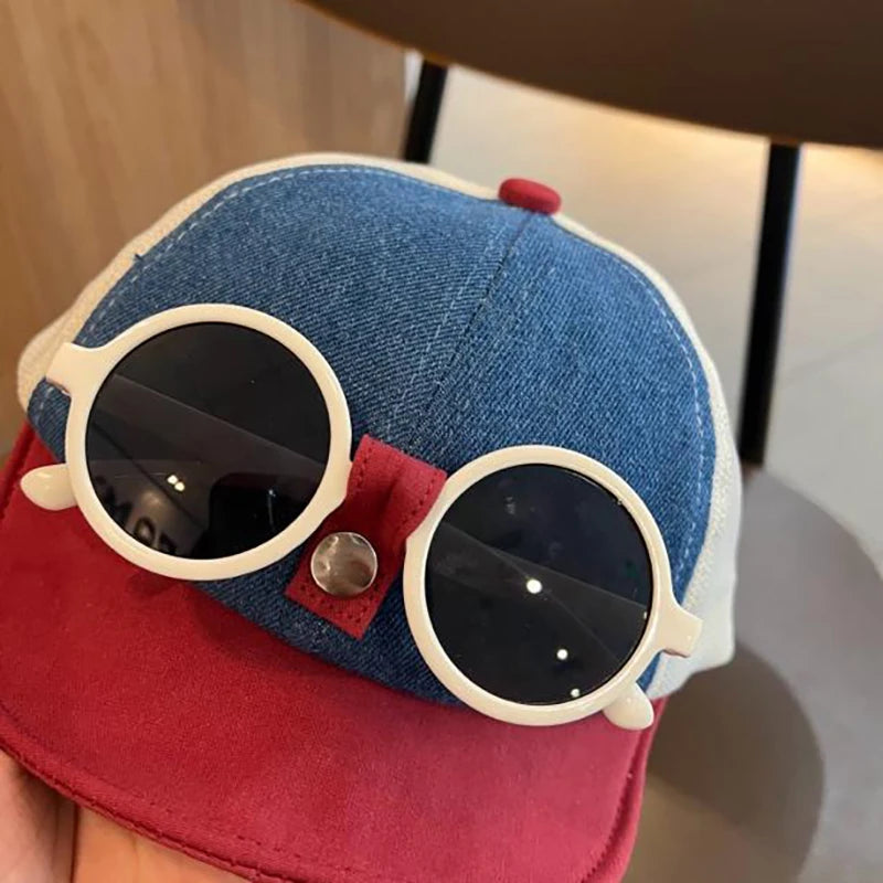 Patchwork Baby Baseball Cap With Detachable Sunglasses Summer Outdoor Infant Boys Girls Sun Hat Soft Toddler Kids Peaked Caps
