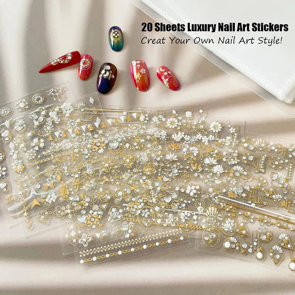 30pcs Set 3D Nail Sticker Gold Diamond Decal Stick Nails Self-adhesive Metal Nail Tattoo for Feminine Girl DIY Tattoo Sticker