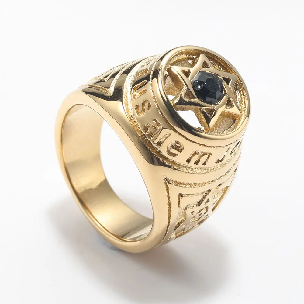 New Trendy Ouroboros Hexagram Rings Black Fashion Men's Rings with rhinestone Religious Accessories Hip Hop Punk Jewelry Party
