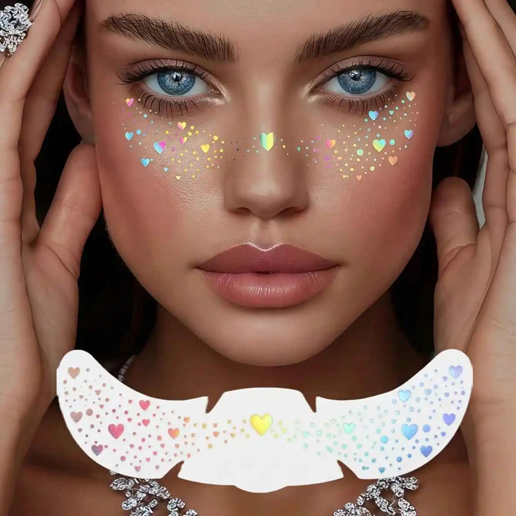 1pcs Metallic Glitter Star Tattoo Face Stickers, Glitter Freckles Holographic Stickers Heart Freckle Waterproof Face Decorations