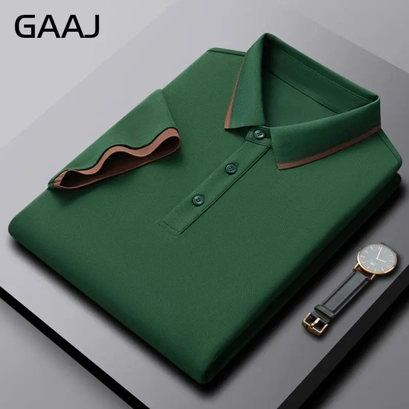 GAAJ Business Polo Shirt Men,Casual Brand Tops,Striped Collar T shirt,High Quality Cotton Tee,Social Poloshirt,Menswear Clothes