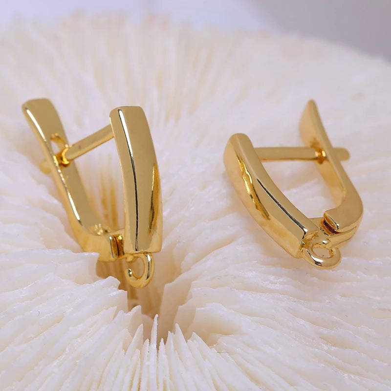 Juya 8Pcs/Lot 18K Gold Plated Anti-Allergy Fastener Schwenzy Earwire Stitches Earplug Earring Hooks For DIY Women Earring Making