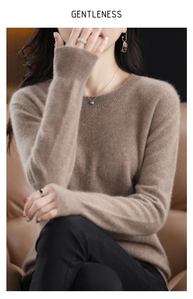 Women 100% Merino Wool Sweater O-Neck Long Sleeve Cashmere Knitwear Pullover Aliselect Fashion Autumn Winter Clothing Tops