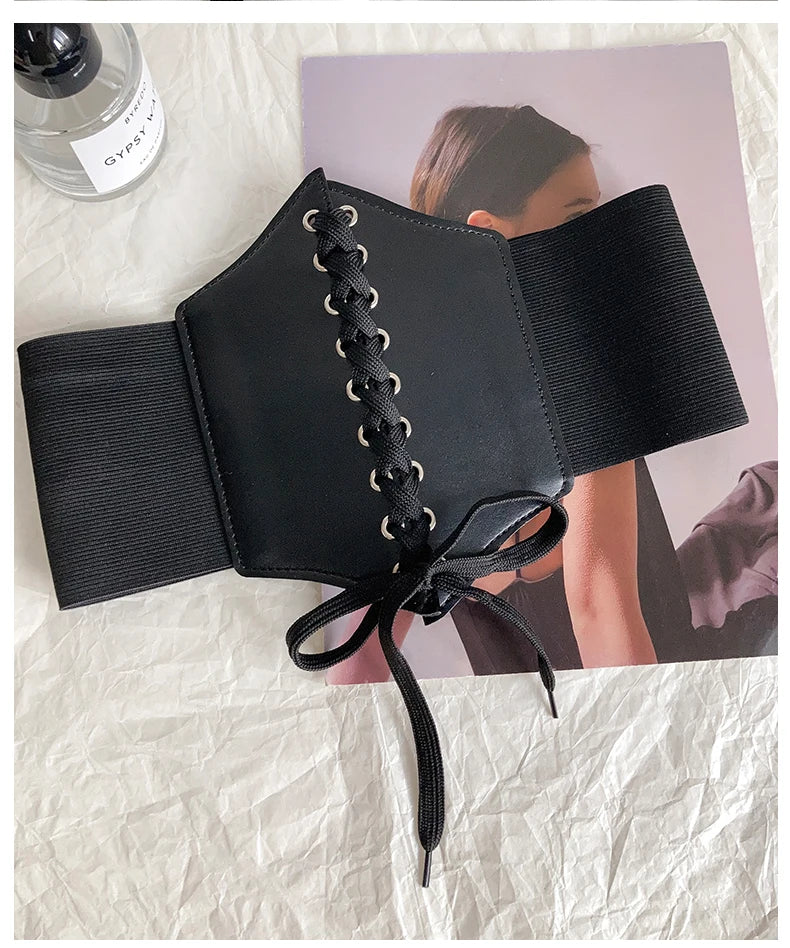 Court-style retro slimming tie-waist corset women's versatile elastic adjustable wide waist belt simple matching skirt decorativ