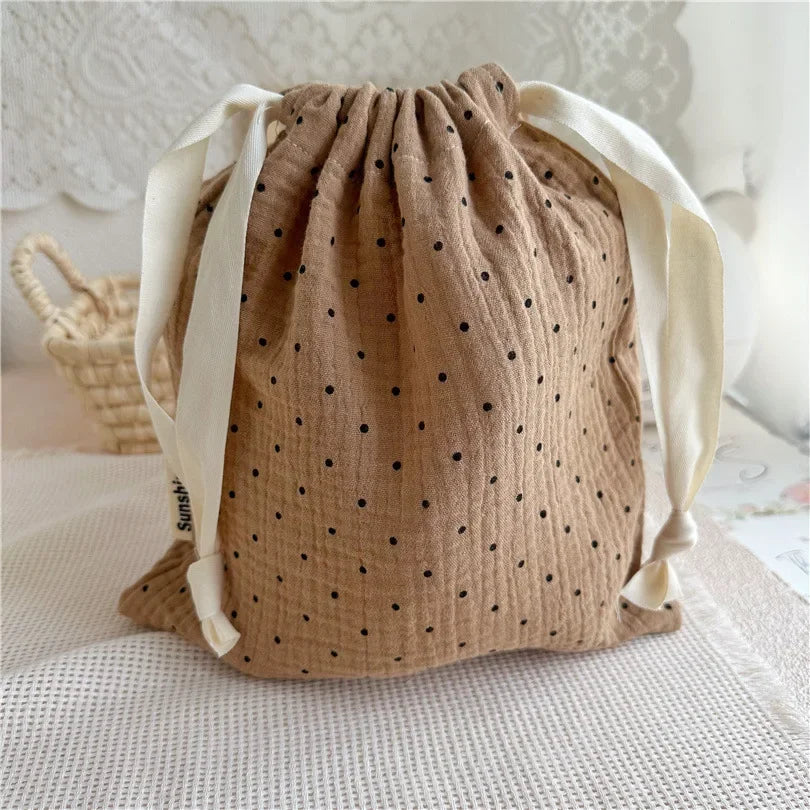 Natural Cotton Mommy Storage Bags Outdoor Baby Diaper Carrier Cute Sunshine Rainbow Printing Drawstring Pouches 27x25cm