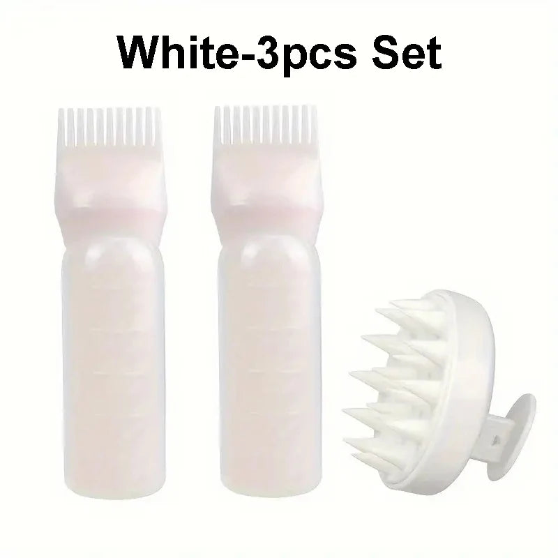 3pcs Scalp Massage Brush with Root Comb Applicator Bottle Silicone Massager Hair Oil Applicator Bottles Hair Coloring Supplies