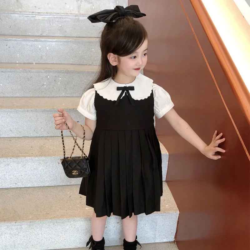 Girls Pleated Dress Kids Japanese Korean Preppy Style Princess Doll Collar Dresses Baby Dress Primary School Uniforms