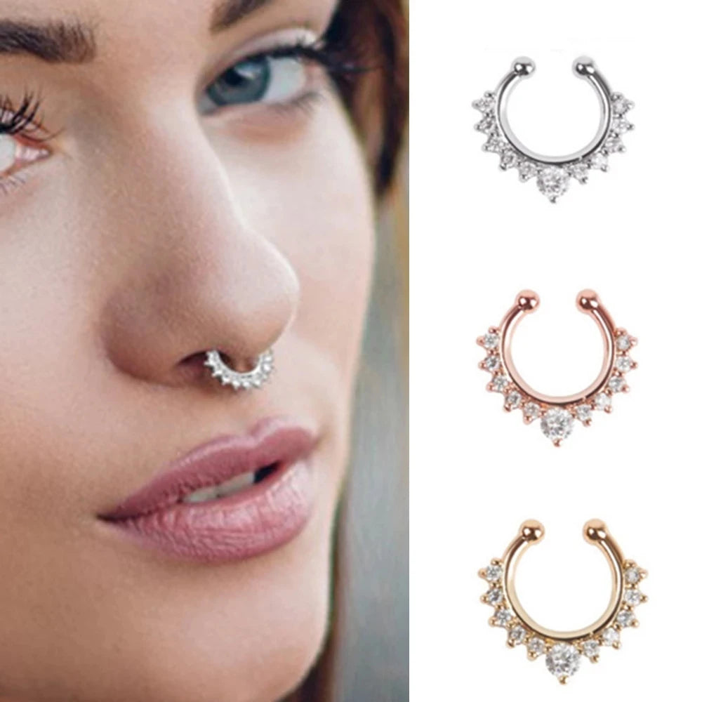 1 Stück gefälschte Septum-Ringe, künstliche Nasenringe, Reifen aus Edelstahl, künstlicher Lippen-Ohr-Clip, kein Piercing, Septum-Nasenring, gefälschter Piercing-Schmuck