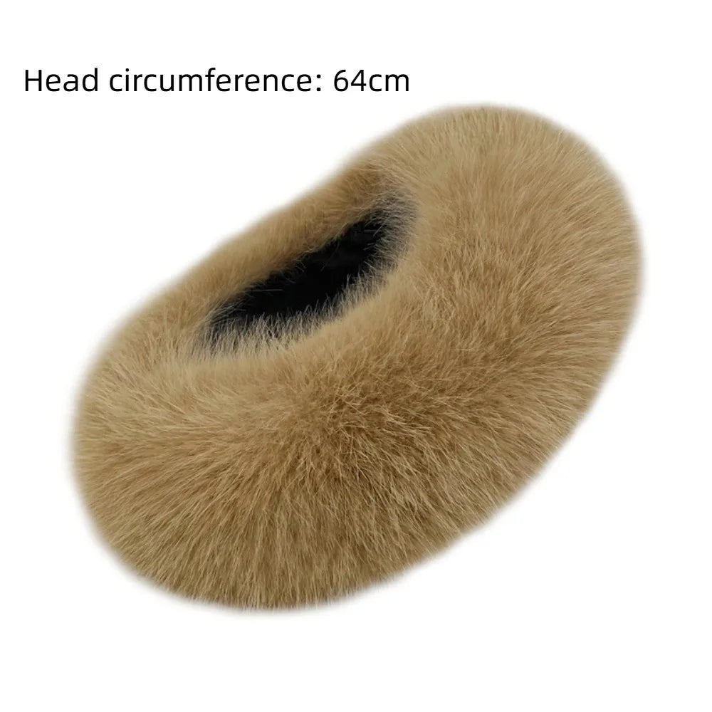 Fashion Thick Turban Hat Keep Warm Solid Color Wide Headwrap Imitation Fox Fur Elastic Ski Hats Winter
