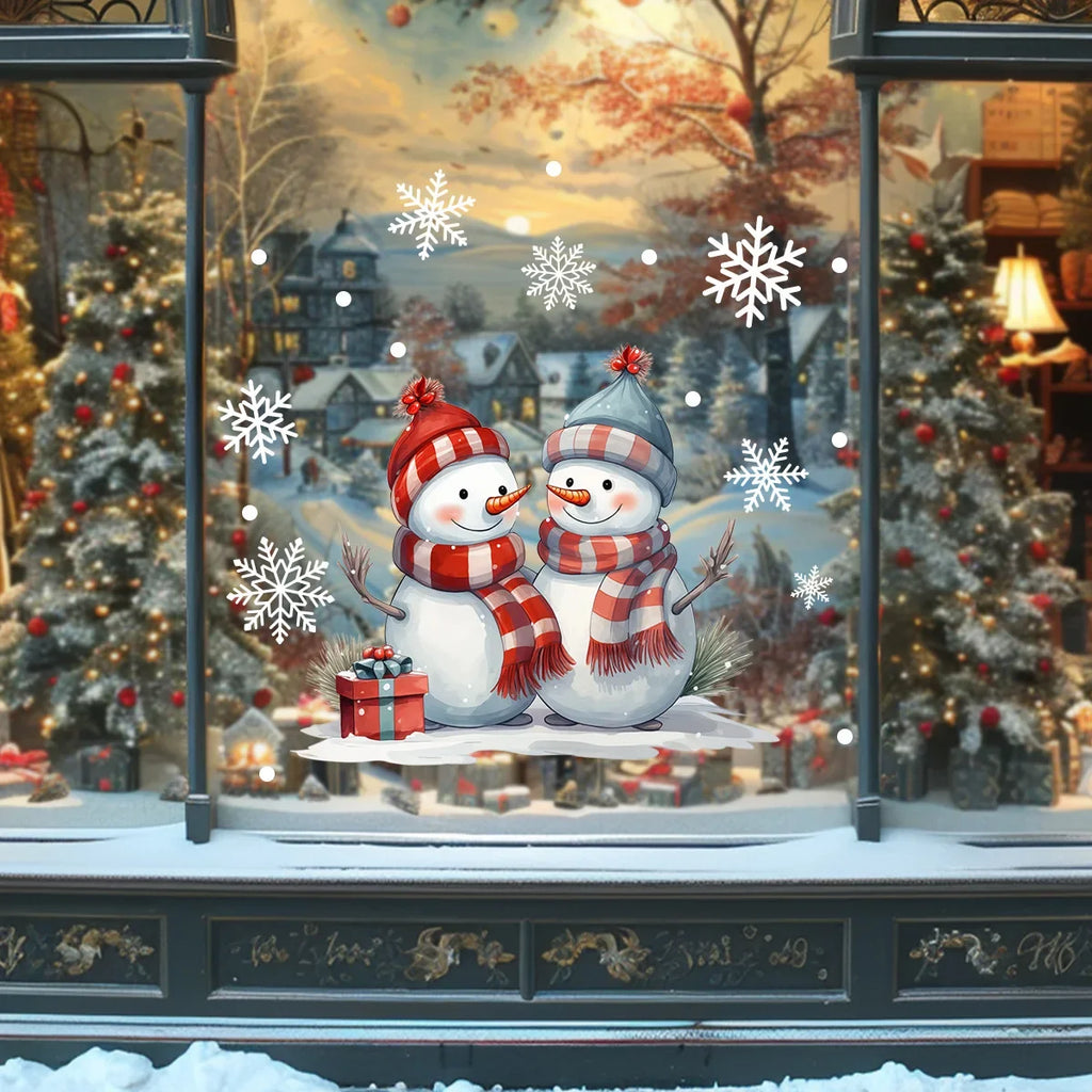 Lovely Christmas Snowman Snowflake stickers Glass window Decoration Stickers detachable Double-sided Electrostatic sticker