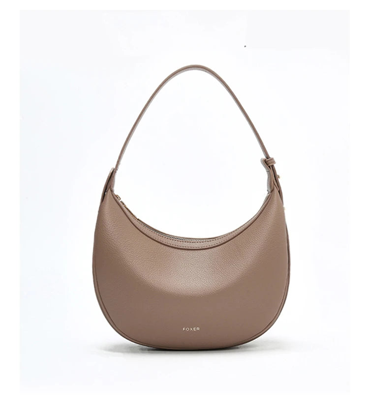 FOXER Brand PU Leather Women's Shoulder Bag Fashion Female Underarm Hobo Bag Crescent Half-moon Bag Travel Small Crossbody Bag