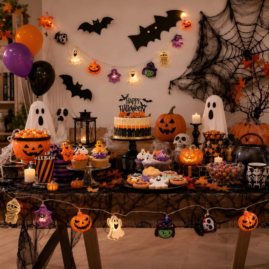 Halloween LED Horror Lights Pumpkin Ghost Mummy Witch Spider Lamp for Indoor Home Window Party Atmosphere Decorations
