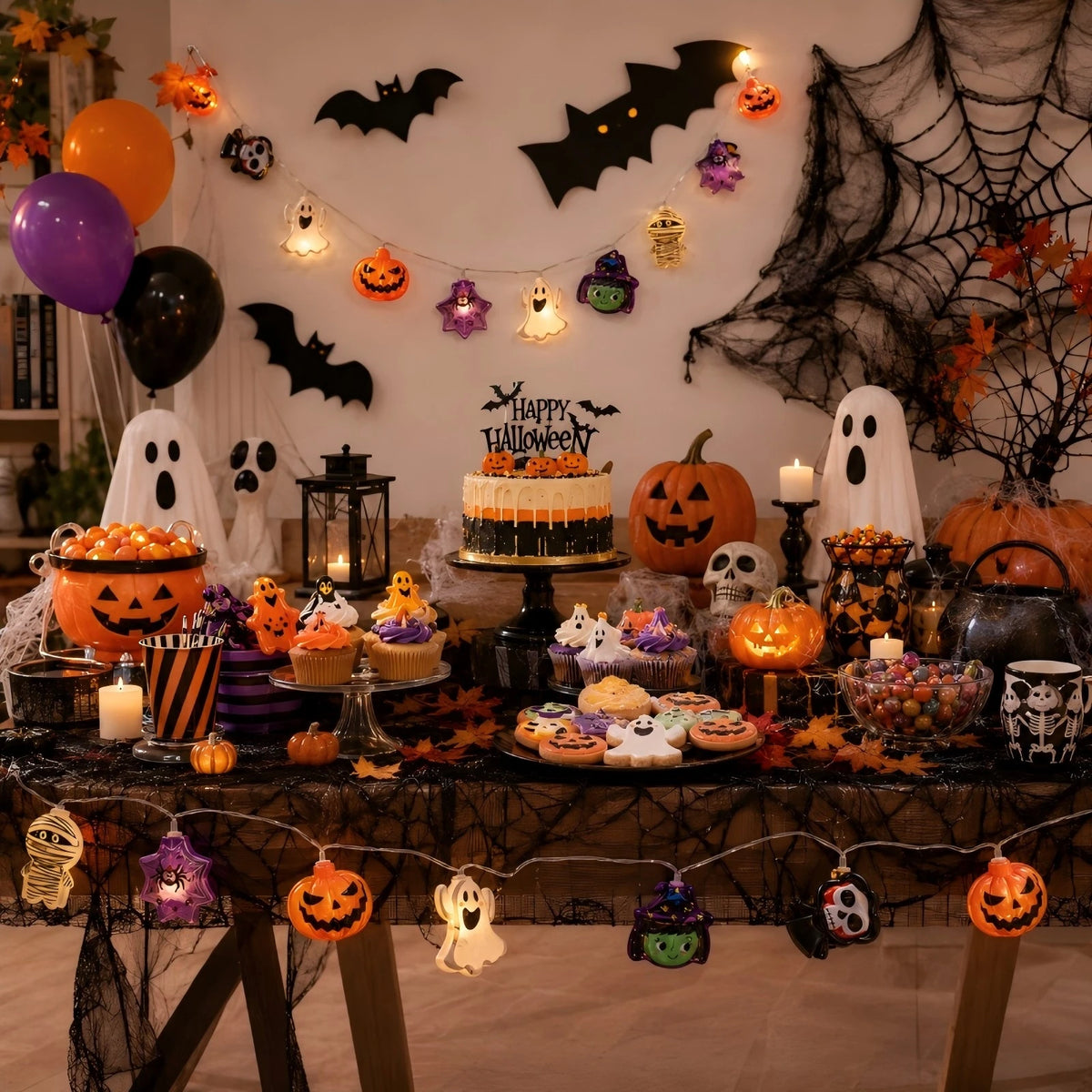Halloween LED Horror Lights Pumpkin Ghost Mummy Witch Spider Lamp for Indoor Home Window Party Atmosphere Decorations