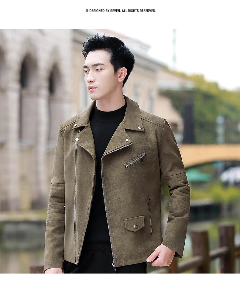 Men's Streetwear Vintage Motorcycle Coat Stand Collar Brown Leather Jacket Motorcycle PU Faux Leather Coat Winter Outwear Mens