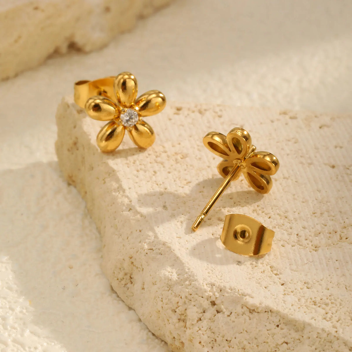 Stainless Steel Zircon Flower Stud Earrings for Women,18K Gold Plated Daily Earrings,Fashion Jewelry Mother's Day Gift